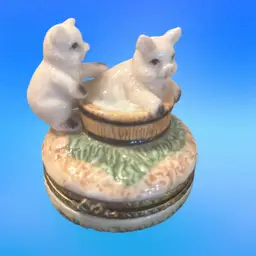 Vintage Pigs In A Basket Porcelain Trick Box