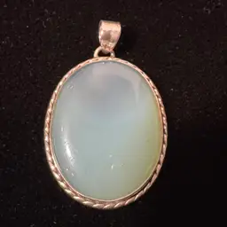 Oval Aqua Chalcedony Stone Pendant 1.5” Long X 1.25” Wide (Not Sure If Sterling)