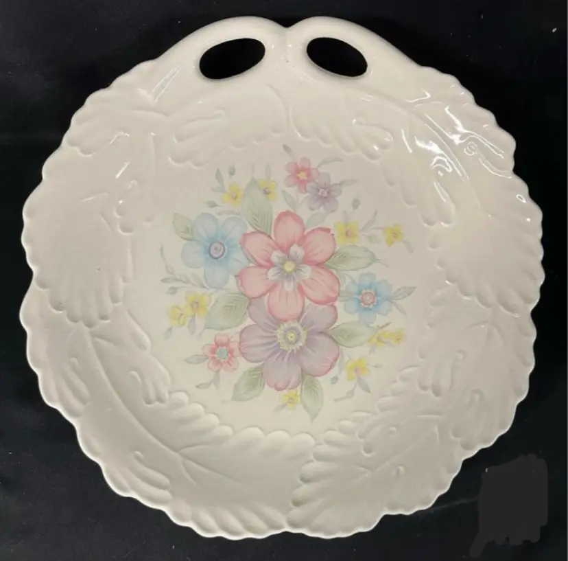 11" Royal Doulton Valencia Floral Handled Porcelain Serving Plate, Embossed Scalloped Edge, Pastel Flower Design
