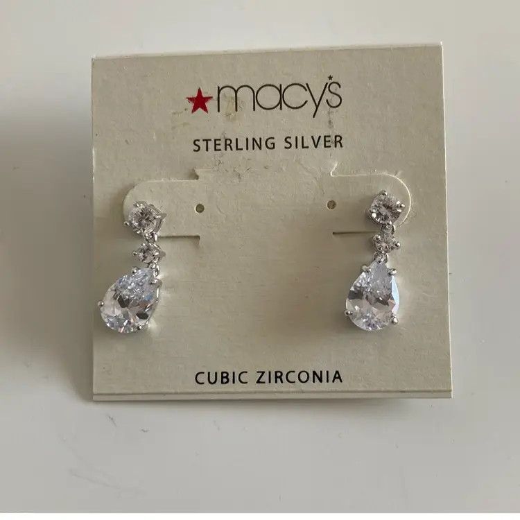NOS Sterling Silver Cubic Zirconia Teardrop Earrings