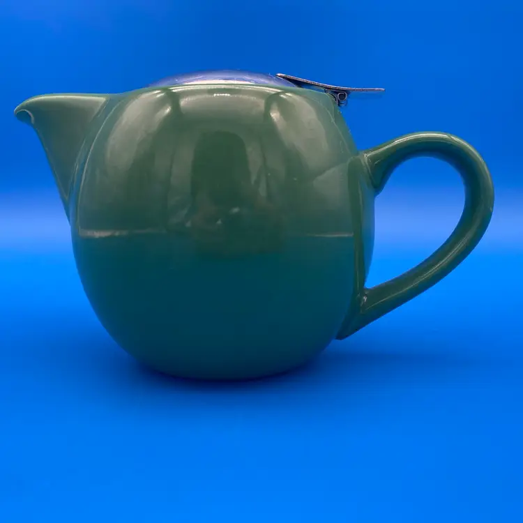 Hues N Brews Green Ceramic Personal Teapot w/ Steeper