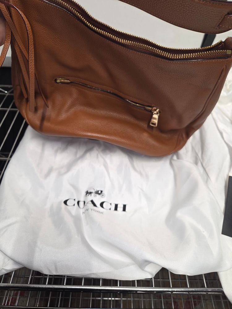 Authentic brown leather coach purse with receipt