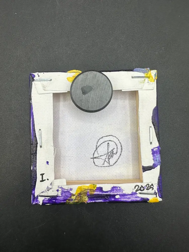 “Ice Box Art” Letter I - Miniature Abstract Painting, Made By Me, OOAK Amanda Montague 3” Square Magnet