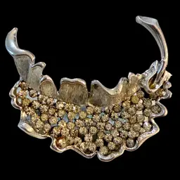 BSK Silvertone Curled Leaf Rhinestone Brooch 2”