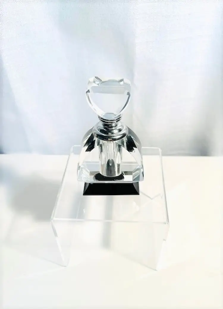 Post Modern George Ponzini Studio Glass Perfume Bottle with Glass Stopper Atomizer | Vintage George Ponzini Retro Post Modern Vanity Bottle