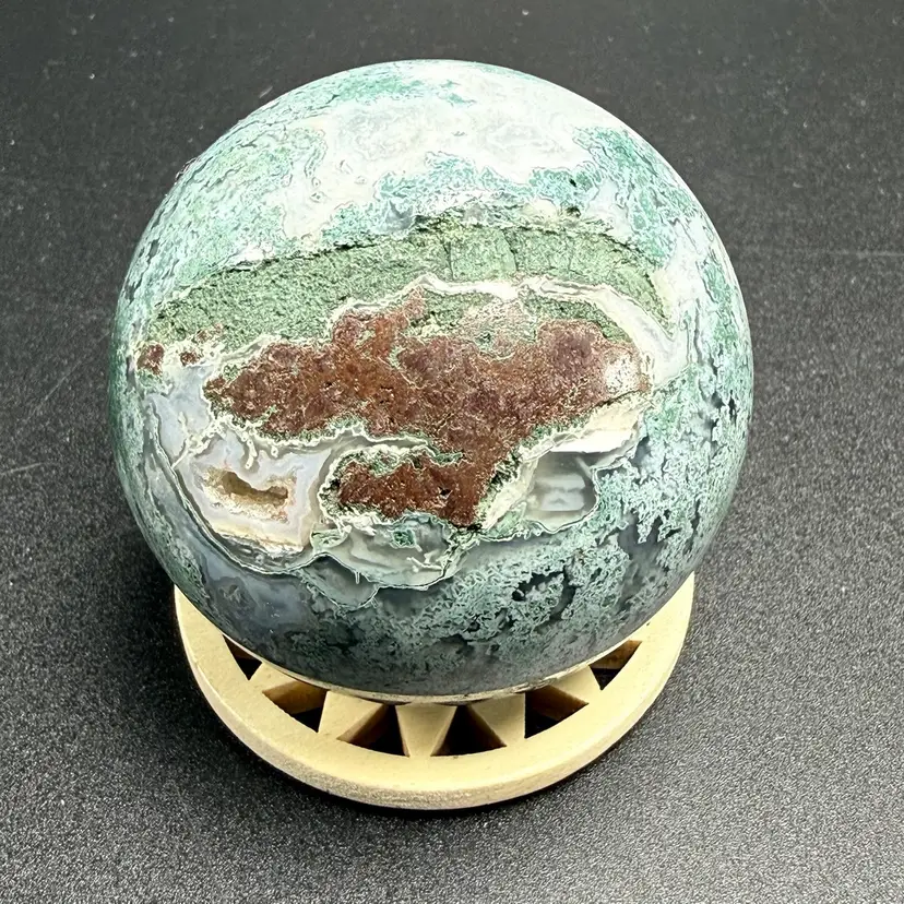 Natural Green Moss Agate Sphere Drusy Healing Crystal Polished 53.8mm 192g