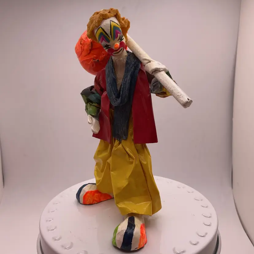 POW4 Paper Mache Hobo Clown Figurine 5"