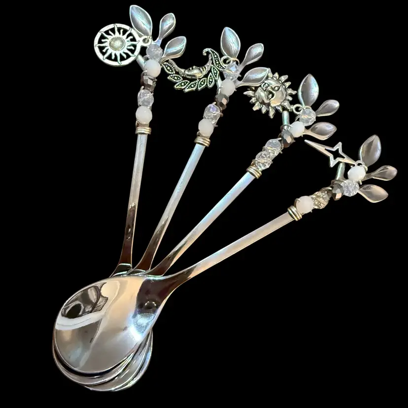 Limited Edition Celestial ☀️🌙⭐️ Decorated Spoons Set Of 4 HAND DECORATED BY ME