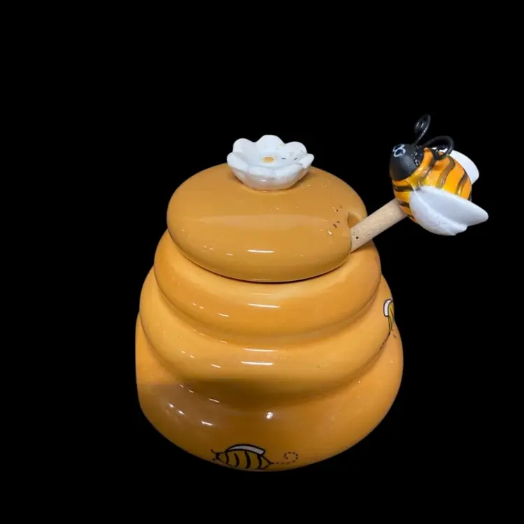 Vintage Ceramic Beehive Mini Honey pot With Dipper.
