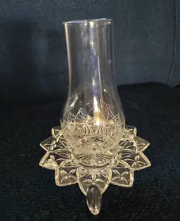 Vintage Federal Glass Clear Pressed Miniature Hurricane Candle -Fairy Lamp