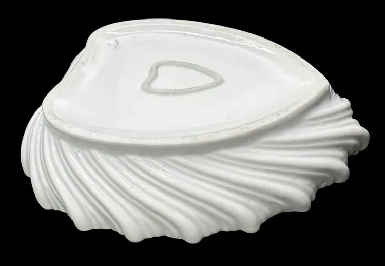 Signed Antique Porcelain Heart Shaped Serving Bowl Ruffled Pink Blue Floral 9.5”