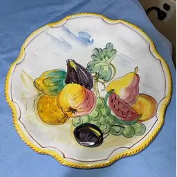 Italian majolica fruit platter Hand-painted vibrant fruit motif 13.75”
