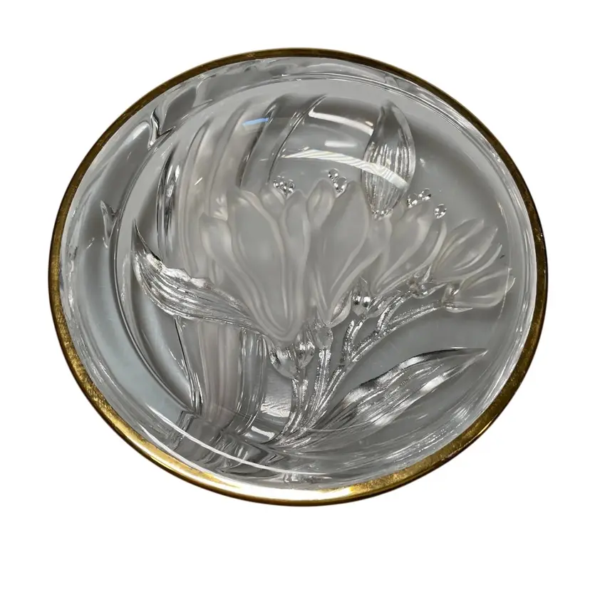 Mikasa Parisian Iris Clear Glass Trinket Bowl Dish Gold Gilt 5"