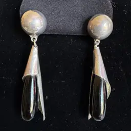Vintage Mexican Sterling Silver & Black Onyx Earrings