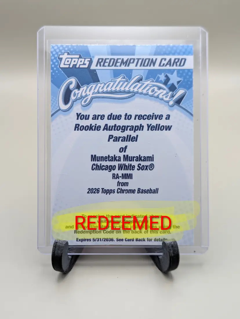 REDEEMED Munetaka Murakami 2026 Topps Chrome Yellow Auto redemption #RA-MMI - Chicago White Sox - (B-1)
