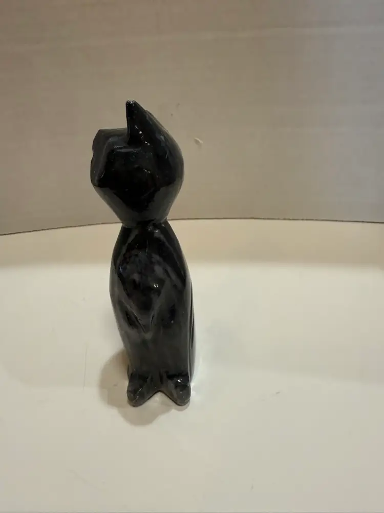 Vintage black/gray marble cat sculpture figurine