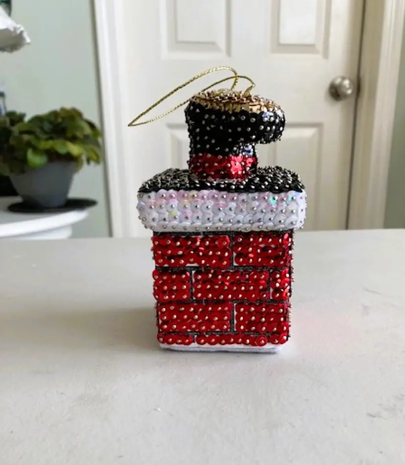 Santa's Boots in Chimney Set of 2 Handmade Holiday Ornaments
