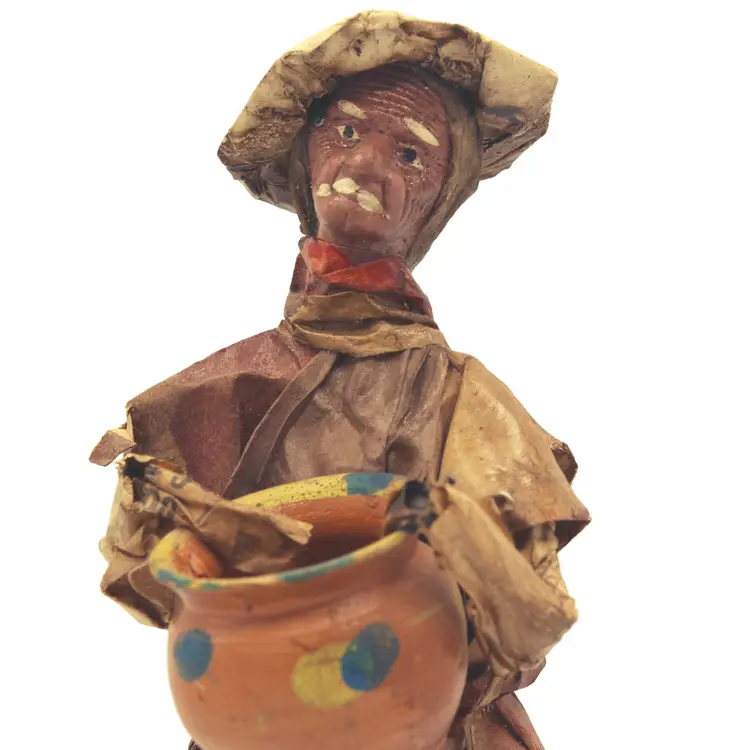 Vintage Mexican Cartonería Villager Figurine Paper Mache Sculpture Boho Folk Art