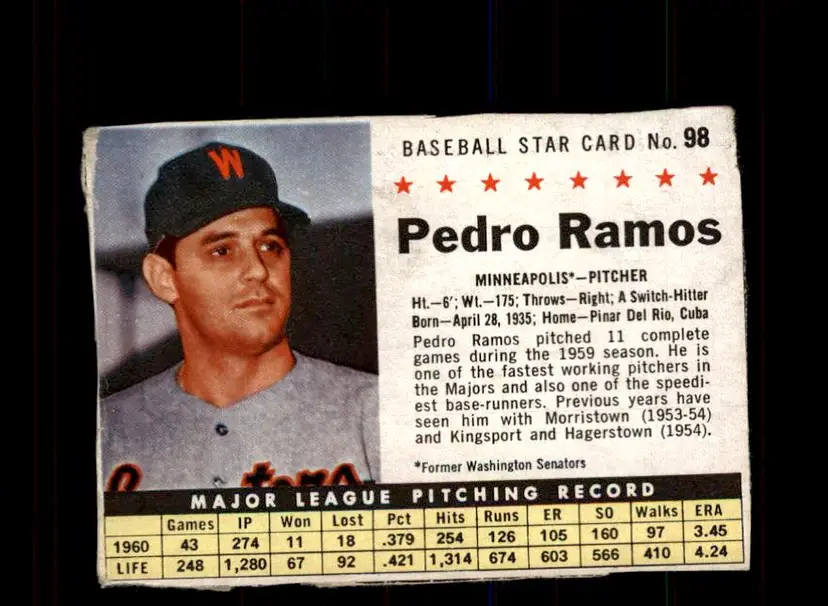1961 Post Cereal (F278-33) #98 Pedro Ramos - (pk3) - Minnesota Twins