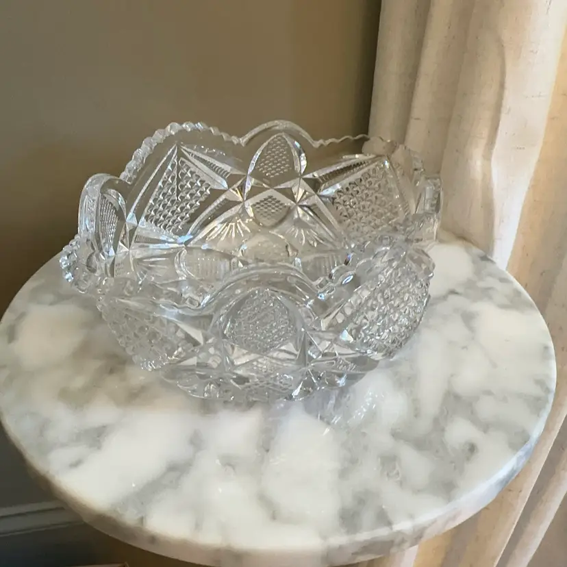 🔔 Antique Glowy Imperial Glass Hobstar and Arches Clear Master Berry Bowl (1906–1910) 7.5”x5.5”x3”