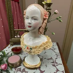 Vintage California Dresden Girl With Curls Bust, Avis Wright, 7-3/4" Jeannie