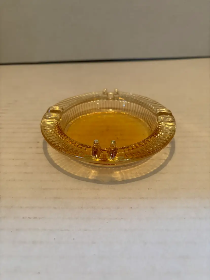 Vintage Marigold Glass Ashtray Round Carnival Glass 4 Cigarette Slots 4.5in