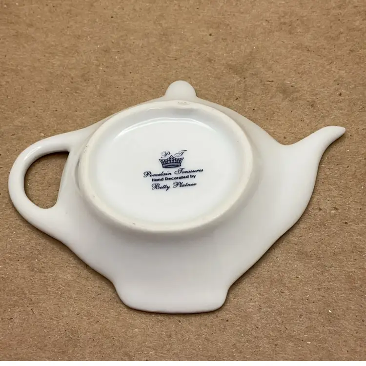 POW3 Porcelain Treasures Teabag Holder Trinket Dish Hand Painted 4.25”