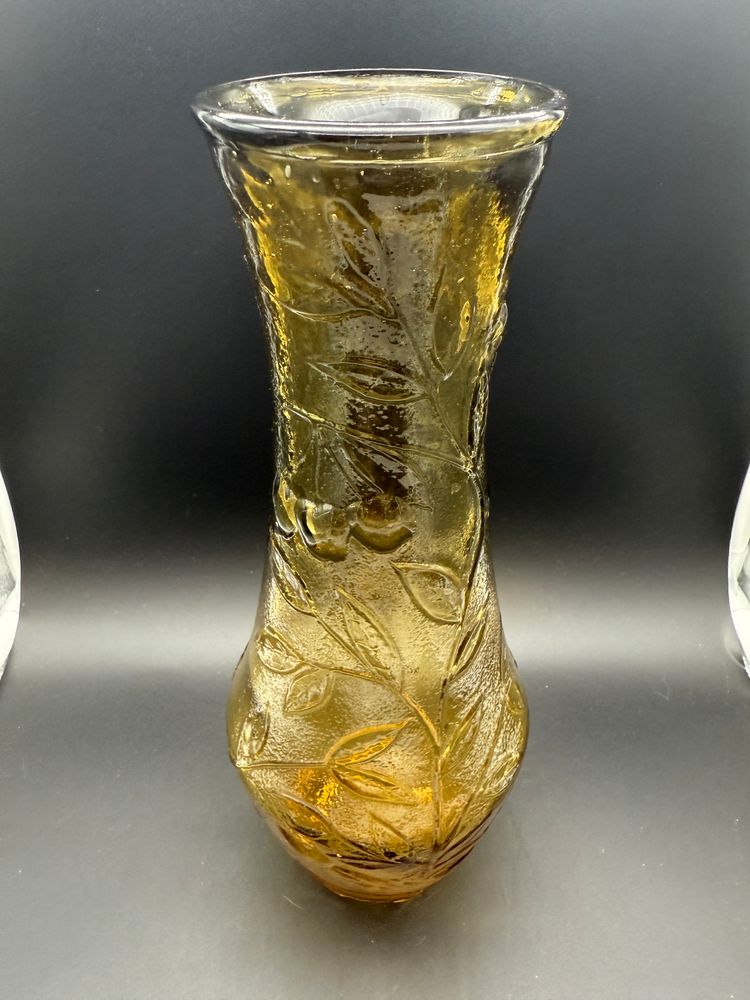 Vintage Glass Embossed Amber Honey Vase 11.5"