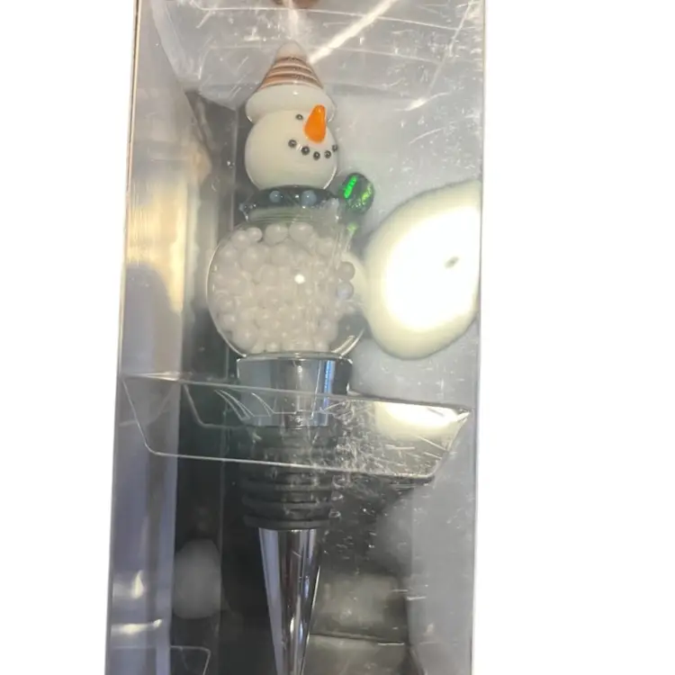 Handblown Glass Snowman Wine Stopper Brand New