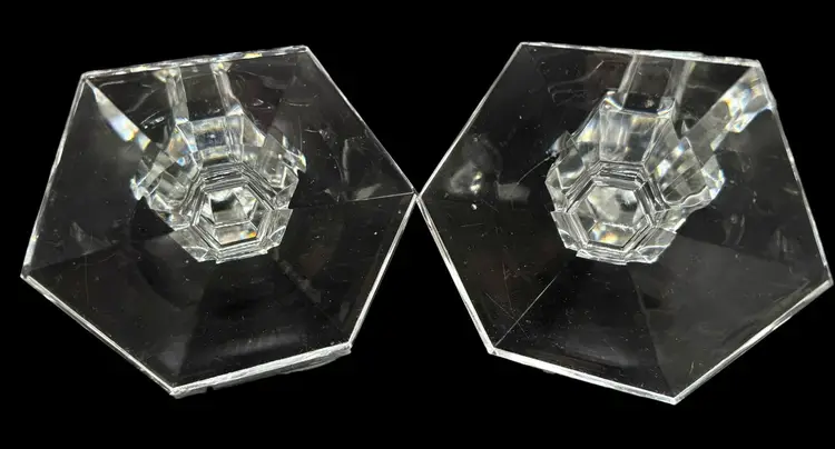 Signed Vintage Val St Lambert Gardenia Candlesticks Crystal Retired 9.5” READ