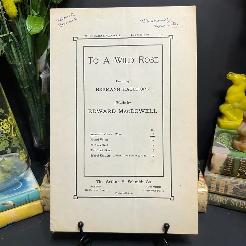 MARKDOWN! To a Wild Rose Sheet Music The Arthur P. Schmidt Co 1924
