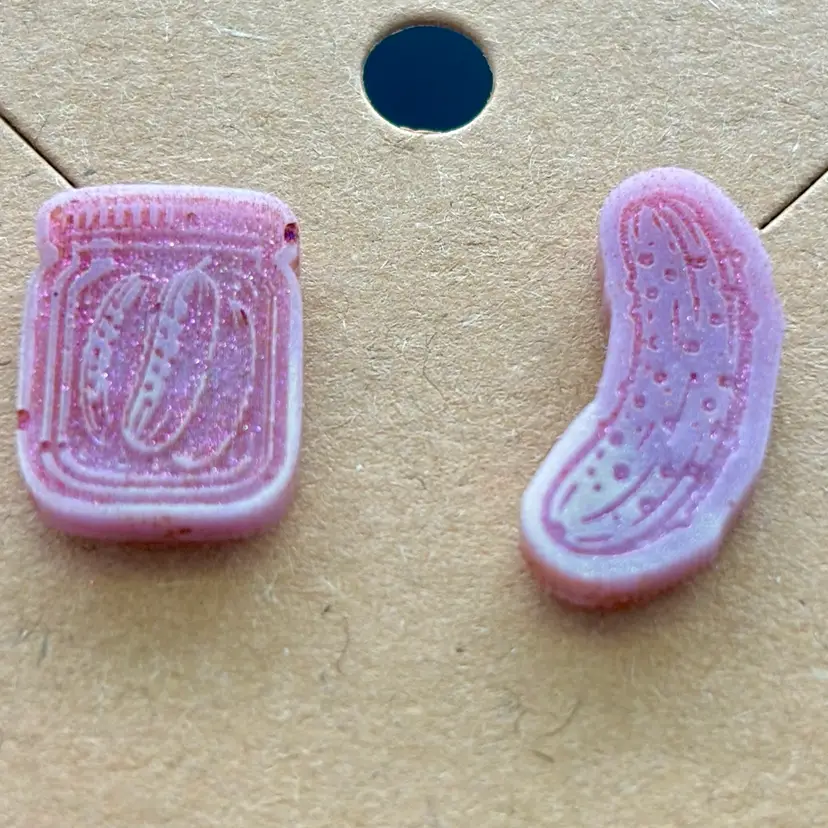 Mauve Pink With Light Pink Shimmery Accent Pickle And Jar Stud Earrings *GLOWS* Made By Me