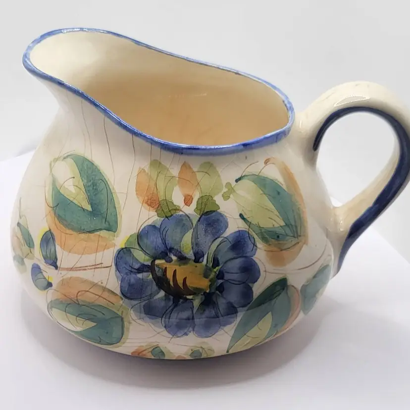 Hand-Painted Floral Ceramic Pitcher Hand painted in Portugal
