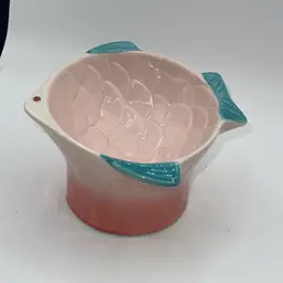 Precious Tails Ceramic Raised Cat Food Bowl Pink Angel Fish Or Soap Holder 4” High