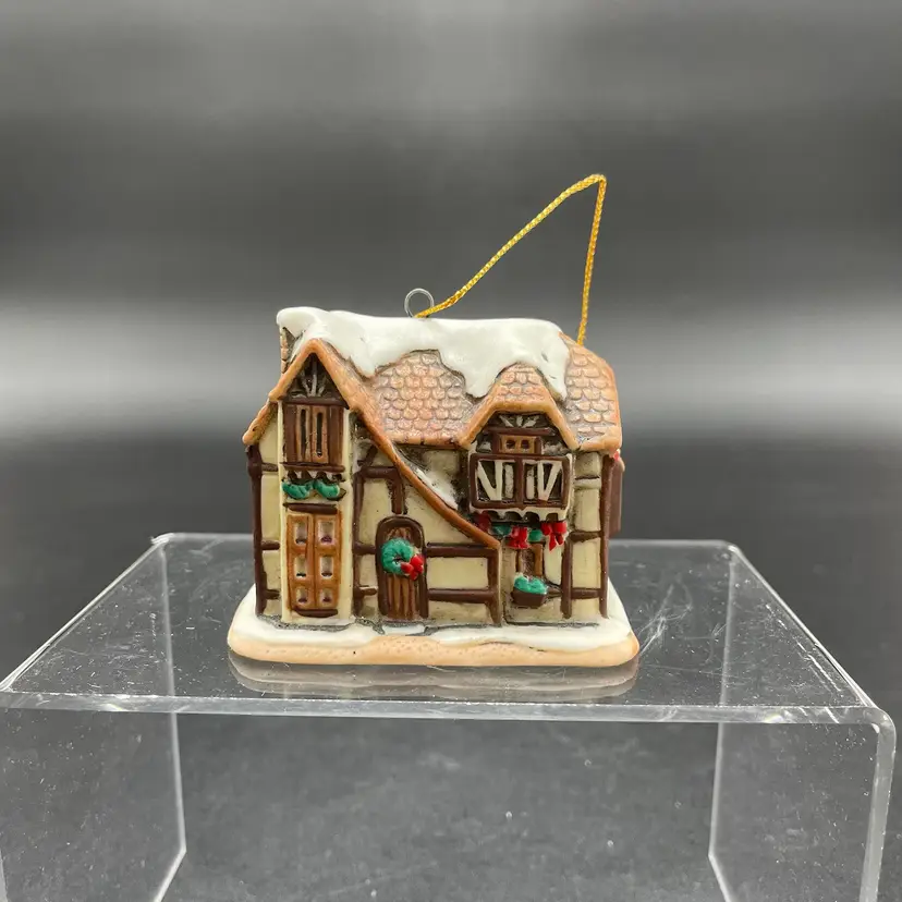 Lefton #07772 Christmas Village Cottage House Hanging Ornament Vintage 1990