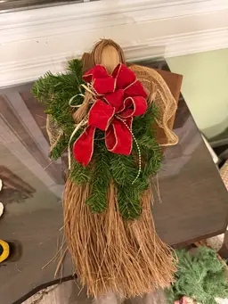 Vintage Handmade Raffia Doll Angel Centerpiece/Christmas Tree Topper Rustic