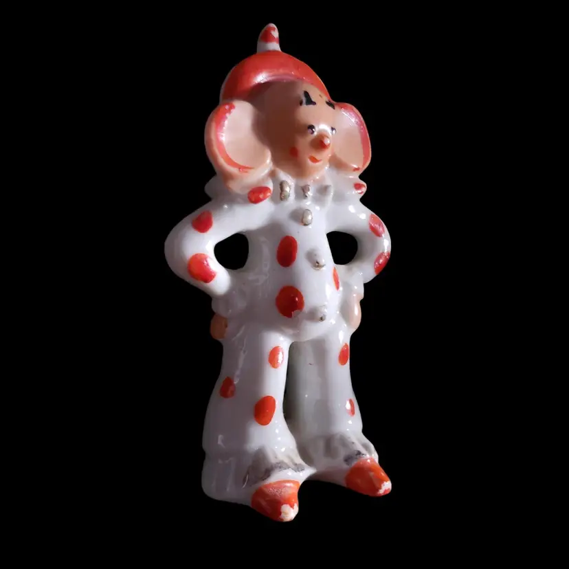 Big Ear Clown Figurine Pixie Elf Red Polka Dot Ceramic Made in Japan Vintage