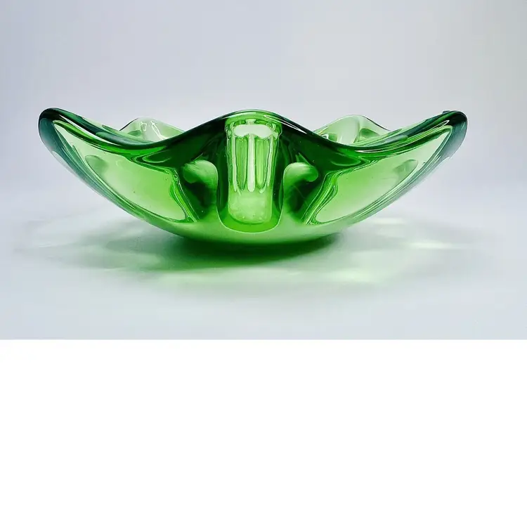 Vintage 1960s Sasaki Green Cased Glass Ashtray MCM Japanese Art Glass