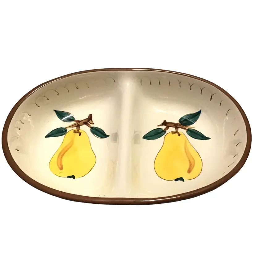 Stangl Pottery Fruit Pear Divided Serving Dish Bowl Hand Painted Oven Proof