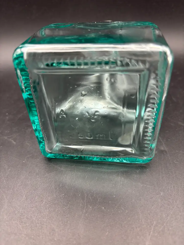 Viking Small Square Bottom  Glass Pitcher-lipped Bottle, 250 ML, blue green glass, fine