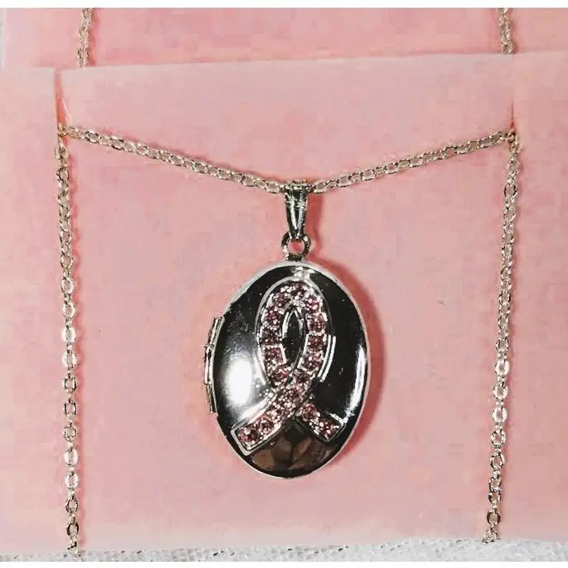 Avon Breast Cancer Crusade Awareness Locket Necklace, Silver tone