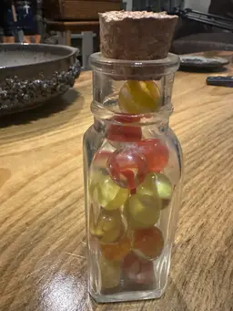 Absolutely Awesome Cat Eye Marbles (over 20 Very Old & In Great Condition) In Old Honey Jar