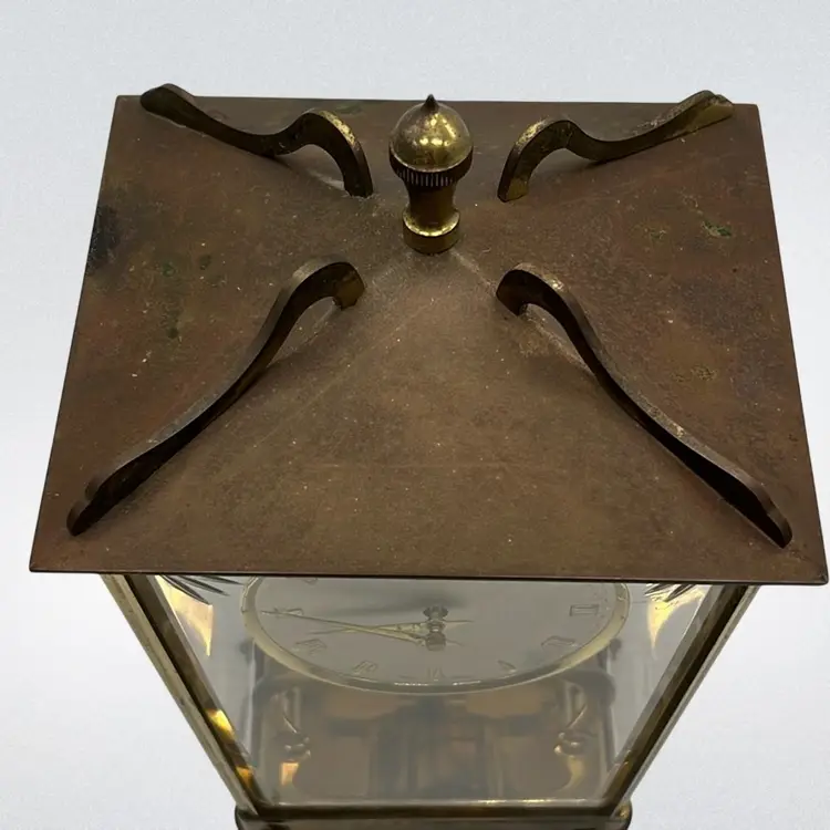 1953 Schatz Germany Mid Century Brass Art Deco 400 Day Anniversary Clock Vintage | 8” (*read)