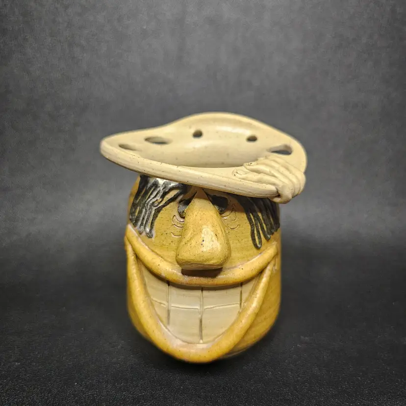 Kenyon Studio Pottery Toothbrush Brush Holder Signed 3D Funny Face Wierdo