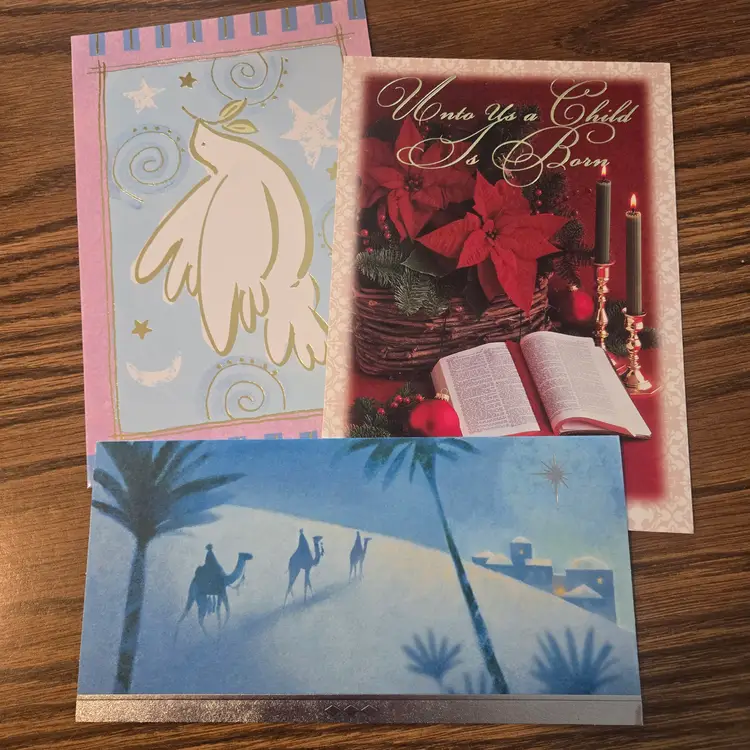 1980/90s- 10 USED Religious Christmas cards- Shiny Accents! -Crafts