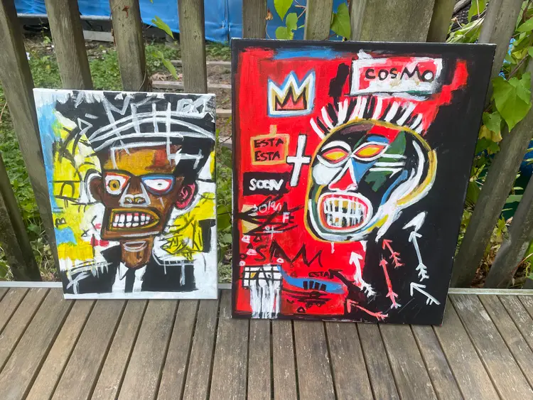 Original Paintings Lot of 2 Inspired Basquiat Neo-Expressionism Street Art