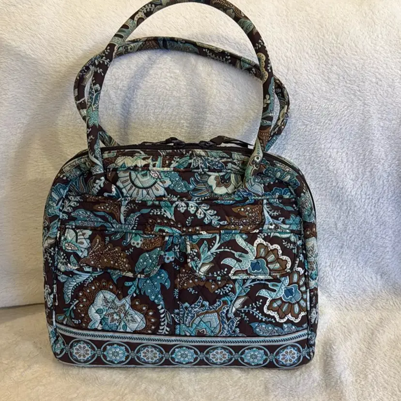 Vera Bradley Java Blue & Brown Satchel HandBag Retired 2007