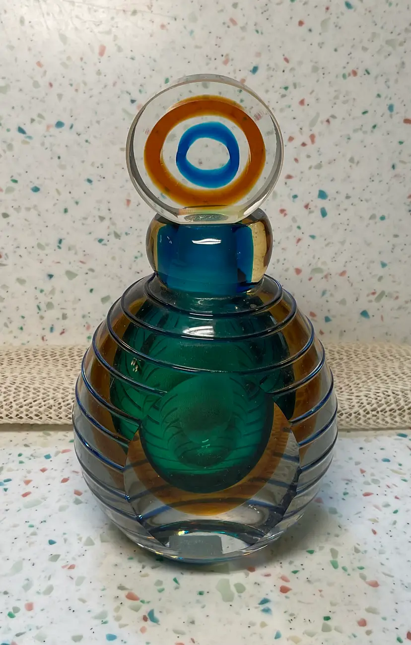 #01 Turquoise, green, and amber Fifth Avenue Crystal perfume bottle