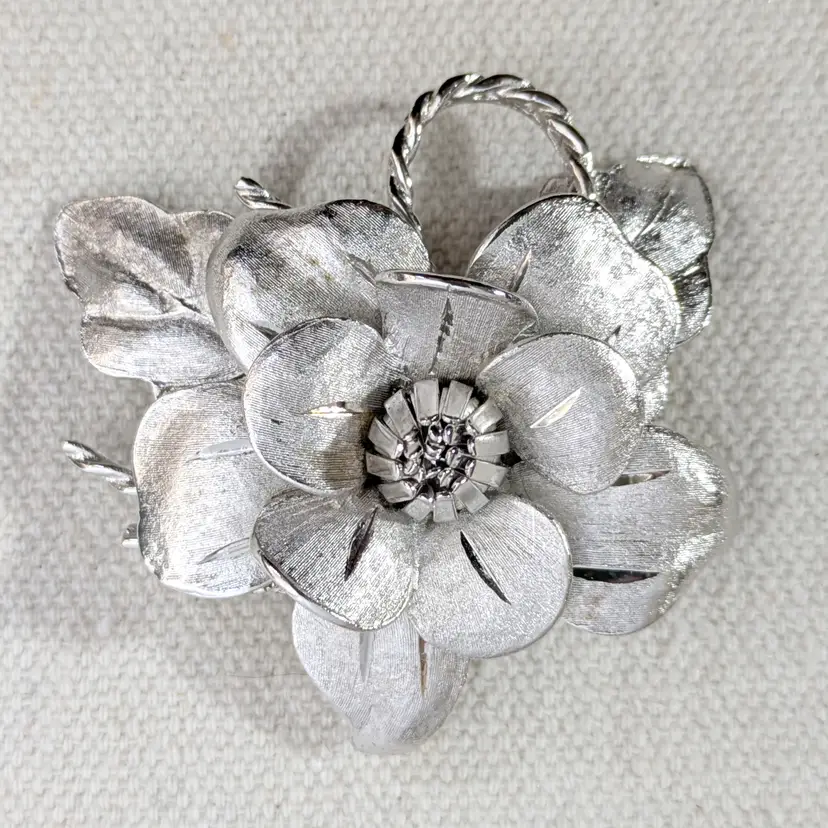 Vintage Corocraft Silvertone Floral Brooch