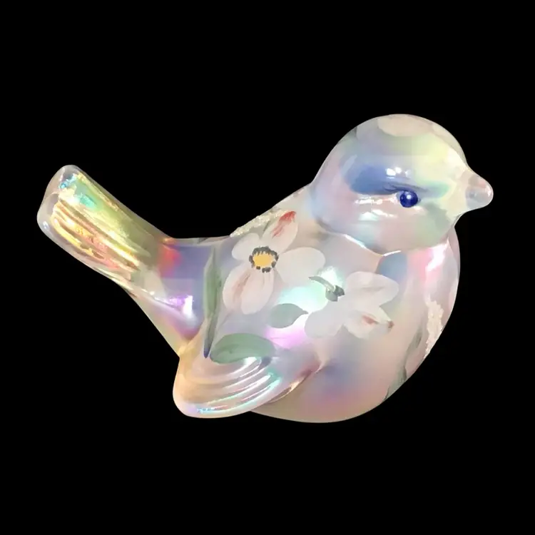 Fenton Iridescent Hand Painted Glass Bird Figurine